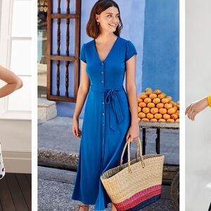 Boden Blue Buttoned Tie Front Dress